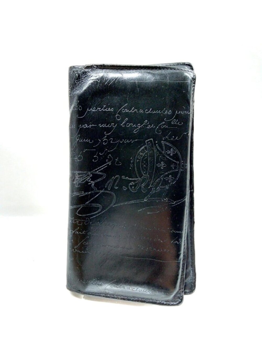 $1795 Authentic BERLUTI Paris Unisex Black Leather Scritto Bifold Long Wallet